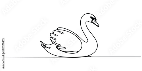 Elegant swan in continuous line art representing grace and simplicity