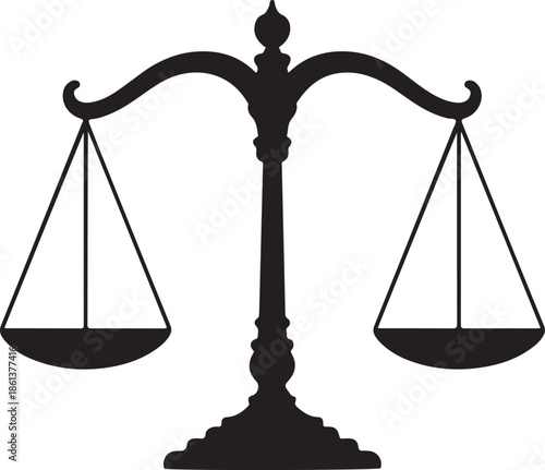 A black silhouette of scales of justice representing legal fairness and balance