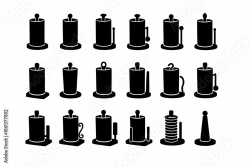 Set of 16 unique cartoon candle icons with various designs and features