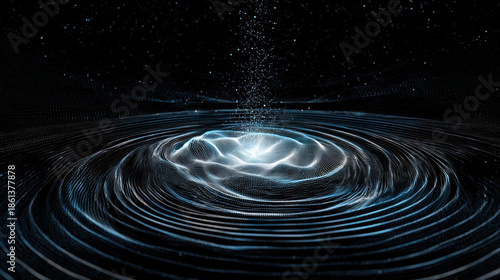 Digital waves merging into a central AI core, symbolic fusion of algorithms and intelligence