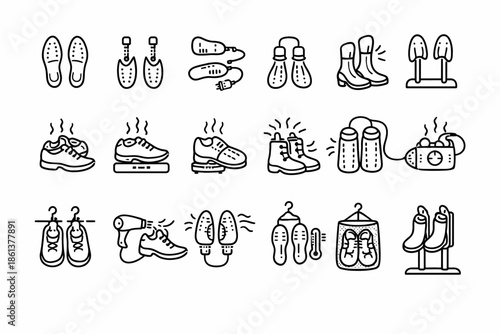 Collection of shoe accessories: inserts, heaters, and dryers for footwear care