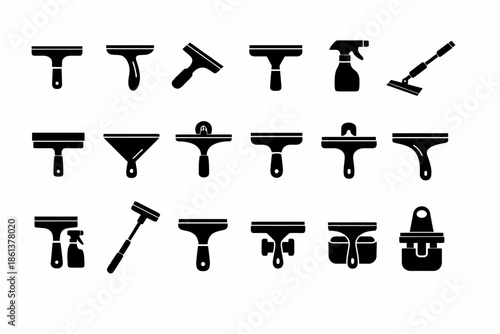 Squeegees and cleaning tools icons collection set for windows and glass surfaces