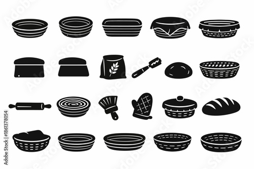 Silhouette collection of baking tools and bread in various styles