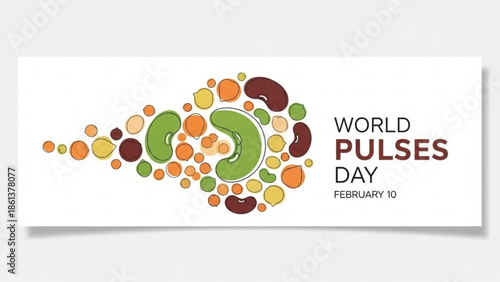 World Pulses Day illustration with a colorful collection of beans and legumes celebrating healthy eating and agriculture on February 10