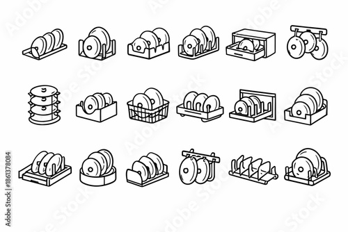 Various cd and dvd storage solutions in line art style