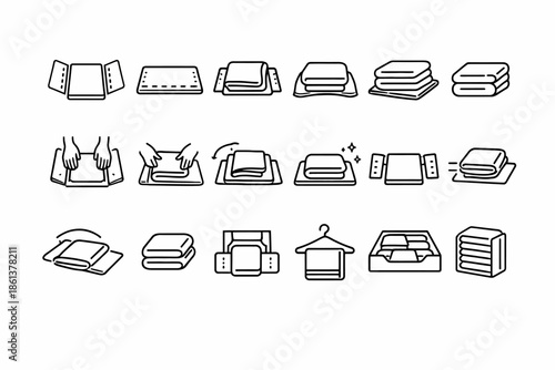 Guide to folding towels: step-by-step icon illustrations for proper towel organization