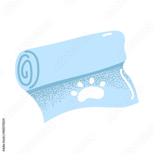 Cute pet poop bag roll illustration. Light blue color with paw print detail. For pet care design, packaging, icons, stickers, apps, and veterinary branding. Vector illustration