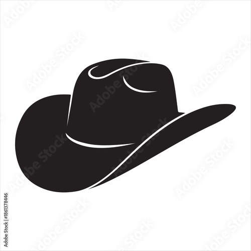 A simple black and white illustration of a classic cowboy hat design