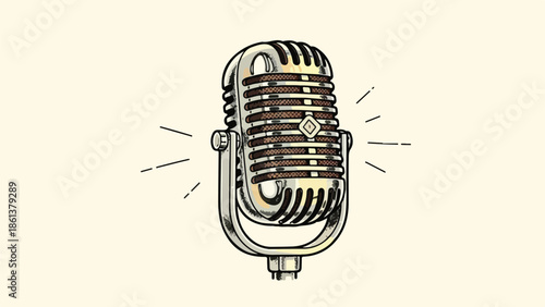 Iconic vintage microphone line art illustration for audio and music