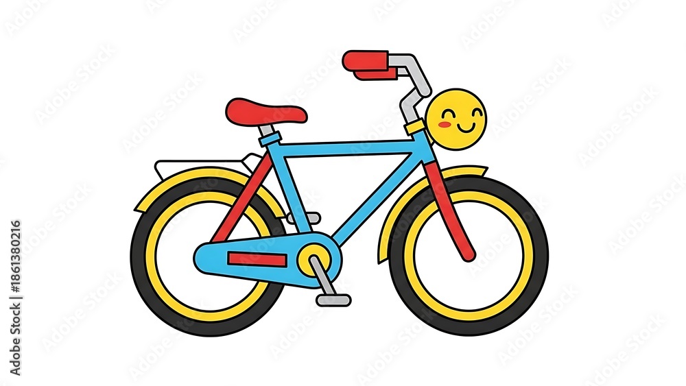 Fototapeta premium Colorful Cartoon Bicycle with Smiley Face.