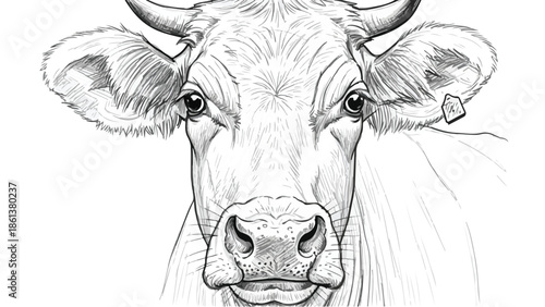 Fine line pencil sketch of a gentle cow face