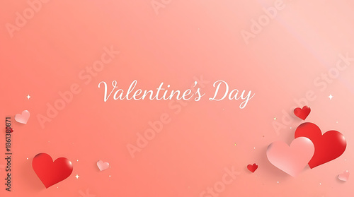 Valentines Day greeting card with red and pink hearts