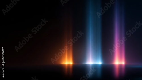 Illuminated Spectrum: Abstract depiction of light beams showcasing vibrant color and geometric forms reflecting on the surface, casting a mesmerizing glow.