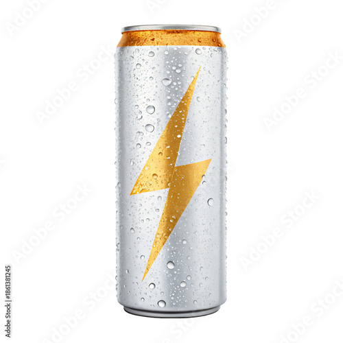 Refreshing cold soda can with golden lightning logo