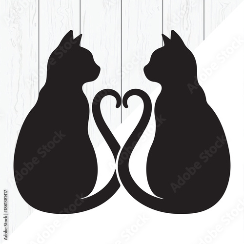 Minimal Black Cat Couple Silhouette with Heart Shape