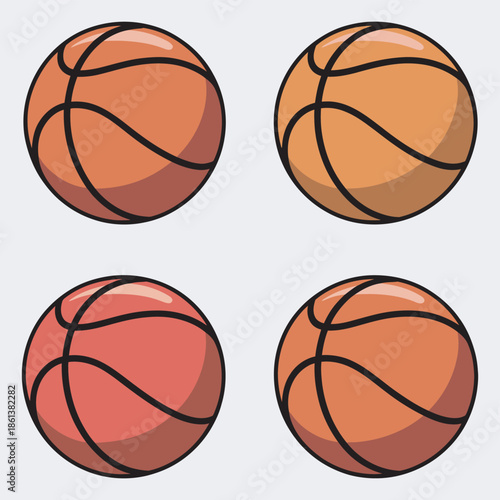 Set of Four Realistic Basketball Icons on a White Background