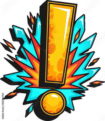 Explosive graffiti style exclamation mark cartoon vector icon