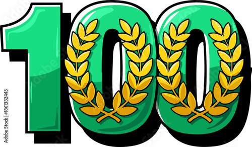 Green Cartoon Number 100 Milestone Award Illustration