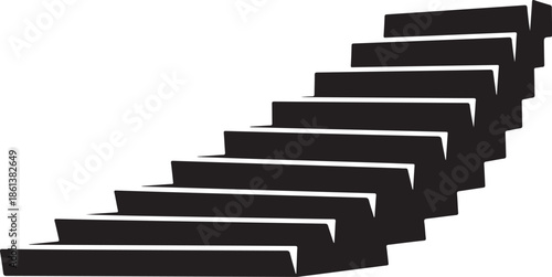 Modern black staircase ascending upwards dramatically