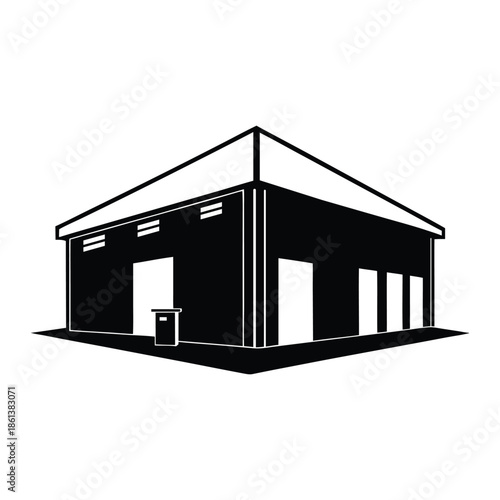 Minimalist Warehouse Silhouette Icon for Logistics and Storage Facility Design