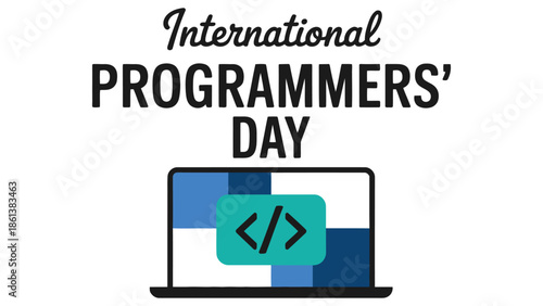 International programmers day illustration with laptop and coding symbol for software developer celebration programming and technology concept isolated on white background