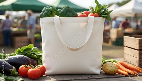 Tote bag blank White for vegetables studio shot