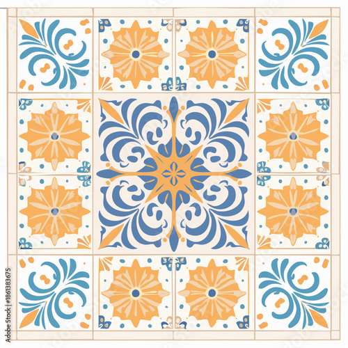 Motif décoratif en émail inspiré des azulejos traditionnels du Portugal