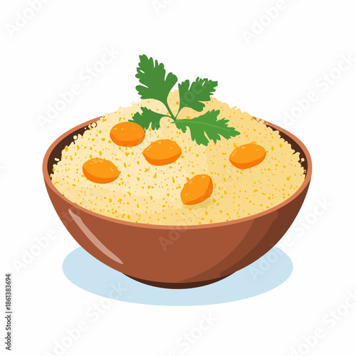 Taboulé méditerranéen coloré dans plat en terre cuite traditionnel