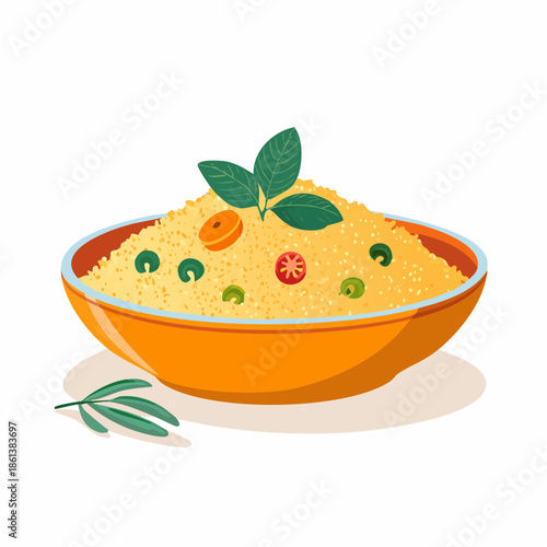 Taboulé méditerranéen coloré dans un bol orange traditionnel en terre