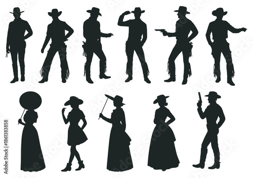 Dynamic Collection of Cowboy and Cowgirl Silhouettes from the Old West