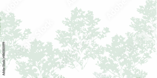 Delicate silhouettes of leafy branches against a pale muted background