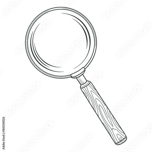 Classic magnifying glass line art illustration, symbolizing search, discovery, and detailed examination for projects