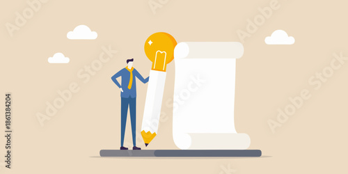 Man with a lightbulb pencil representing idea generation and creative thinking