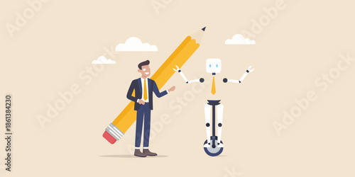 Human and robot collaborating on a large pencil design concept