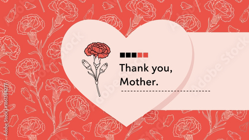 Elegant mother's day card with carnation flower design on red background