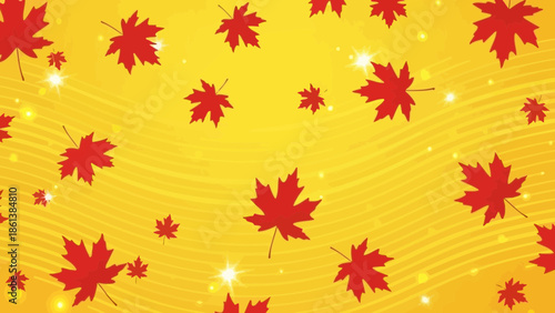 Autumn leaves scattered on golden backdrop creating a seasonal atmosphere
