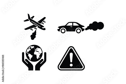Air pollution from vehicles and airplanes harming the earth vehicle airplane warning car