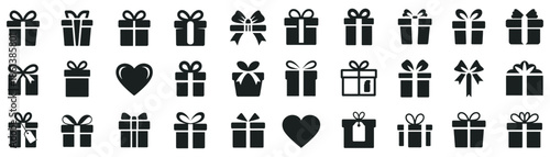 Collection of diverse gift box icons with bows and ribbons for various occasions