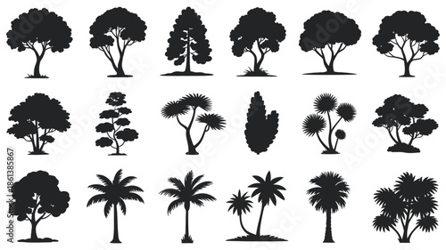 Extensive Collection of Diverse Tree and Bush Silhouettes for Nature and Landscape Designs