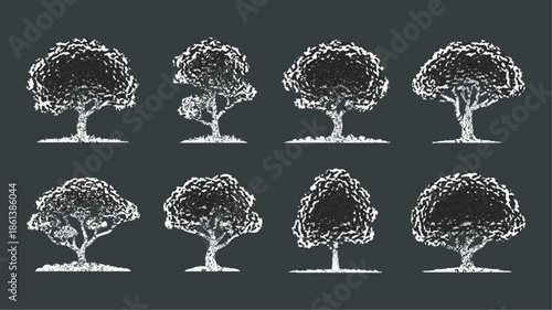 Artistic Chalk Sketch Trees Set - Rustic Hand-Drawn Tree Silhouettes Collection