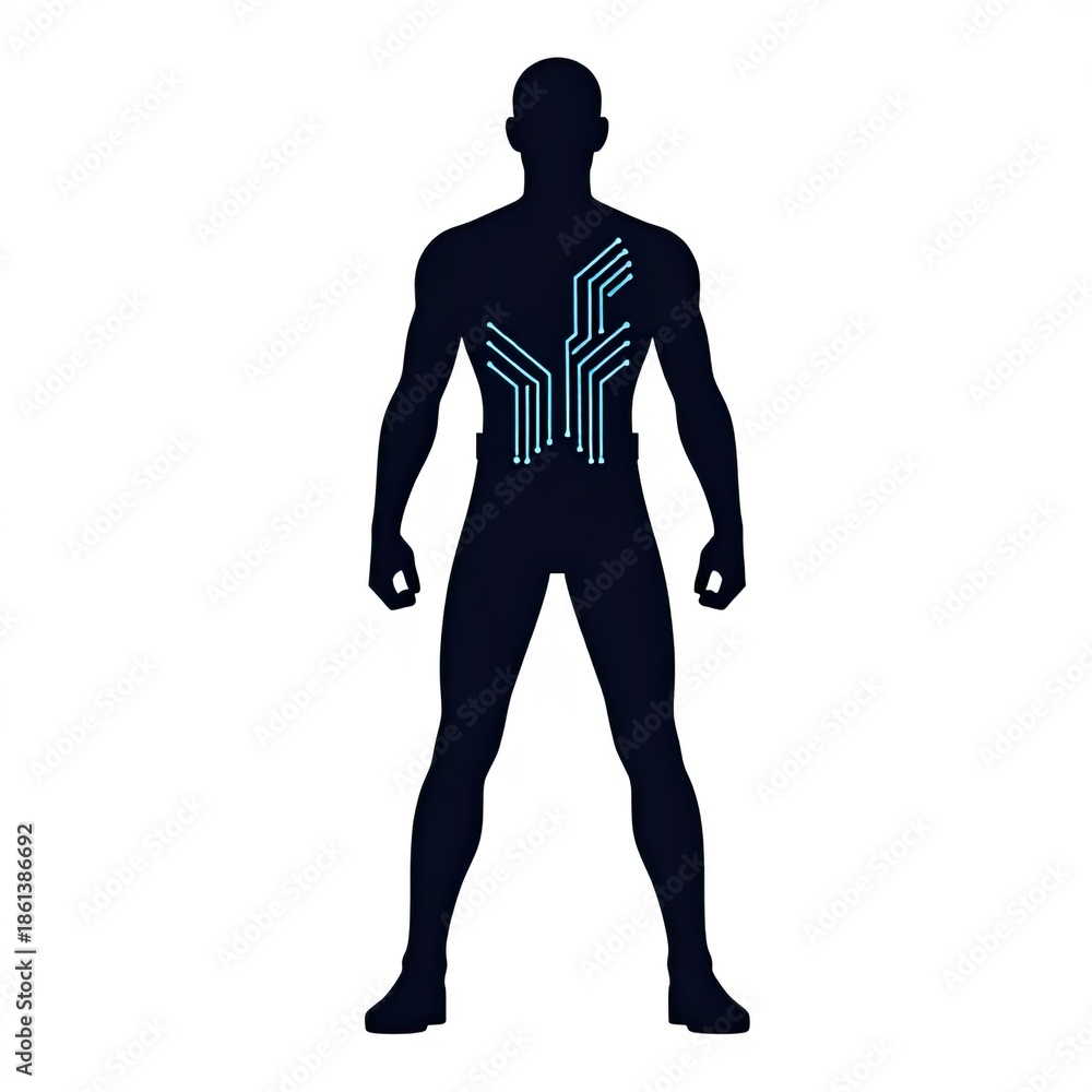 Fototapeta premium Cybernetic Human Silhouette with Integrated Circuitry Design.