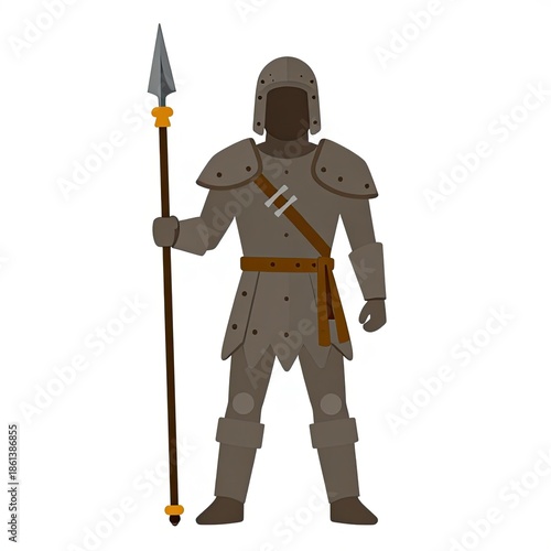 Medieval Knight in Full Armor Holding a Spear, Ready for Battle.