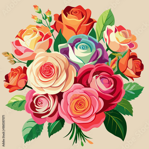 Illustration of a bouquet of roses evoking Mother's Day. Vector illustration. Watercolor style. Gratitude. Surprise. Gift. Present.