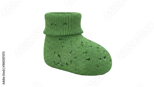 Green knitted baby bootie with cuff
