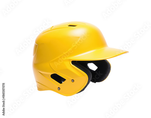 Yellow baseball batting helmet providing baseball player safety