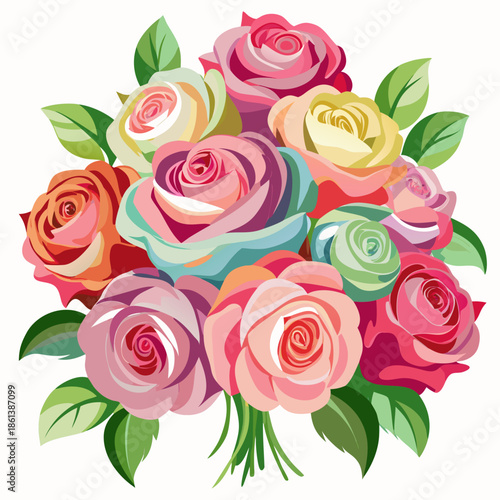 Illustration of a bouquet of roses evoking Mother's Day. Vector illustration. Watercolor style. Gratitude. Surprise. Gift. Present.