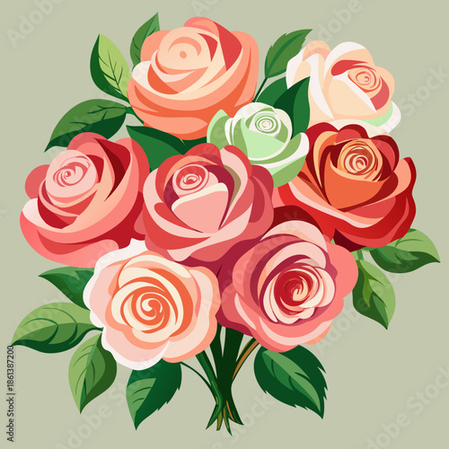 Illustration of a bouquet of roses evoking Mother's Day. Vector illustration. Watercolor style. Gratitude. Surprise. Gift. Present.