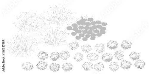 A collection of sketched shrubs and foliage arranged in differing densities