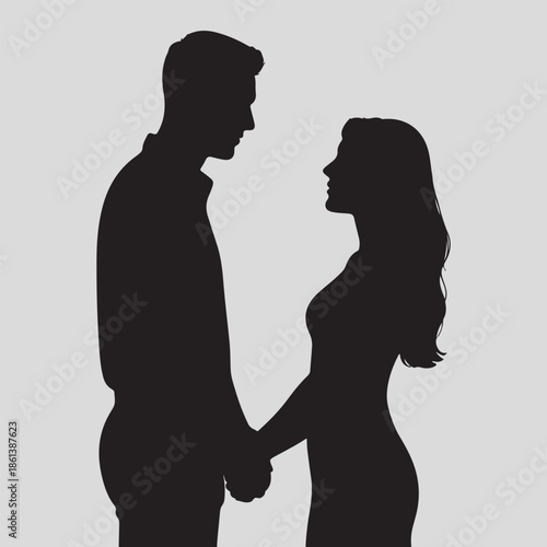 Couple holding hands, man and woman dating, vector silhouette. People in love LOOKINg AT EACH OTHER