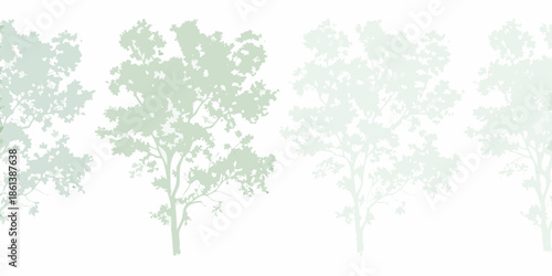 A serene pattern of silhouetted trees against a plain white background